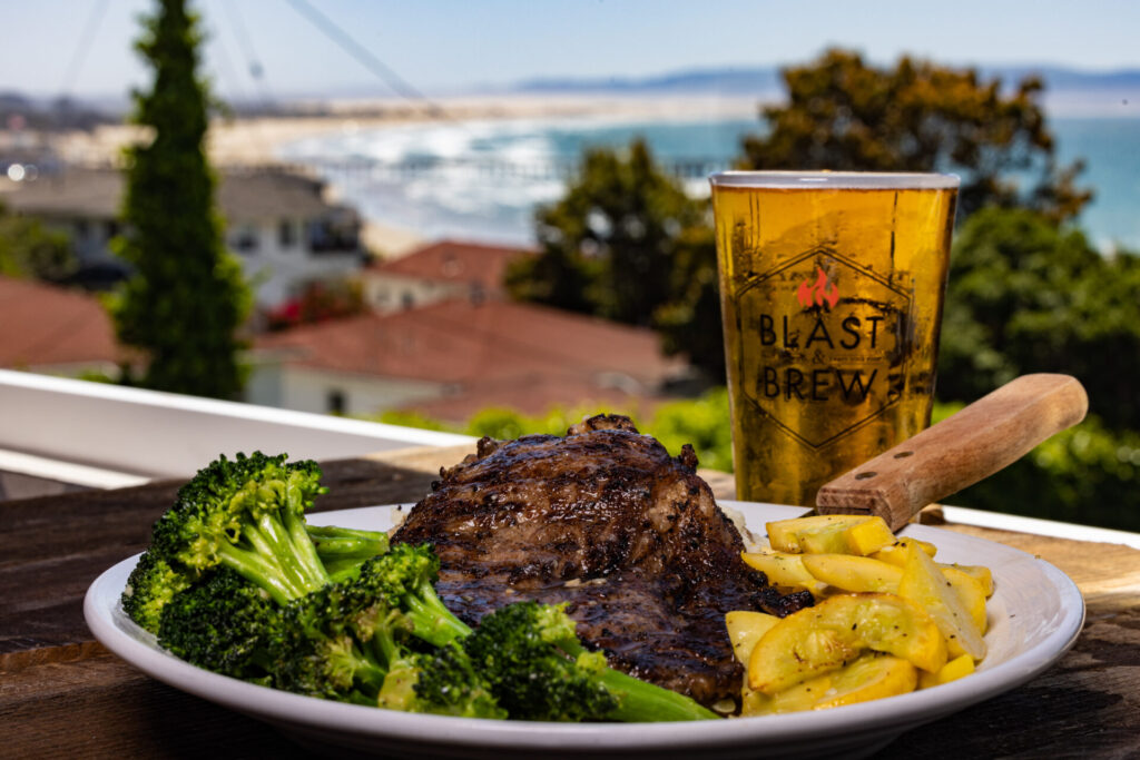 Steak and veggies.