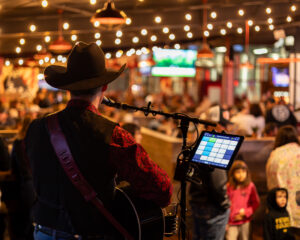 Standing behind live music.